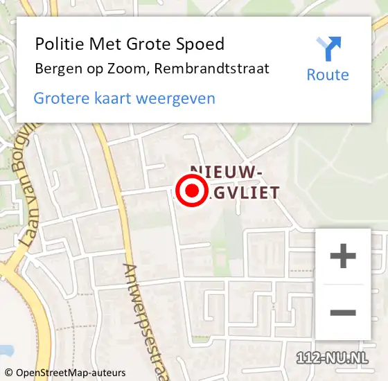 Locatie op kaart van de 112 melding: Politie Met Grote Spoed Naar Bergen op Zoom, Rembrandtstraat op 10 oktober 2022 08:19