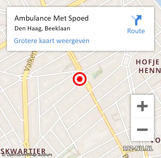 Locatie op kaart van de 112 melding: Ambulance Met Spoed Naar Den Haag, Beeklaan op 10 oktober 2022 08:53