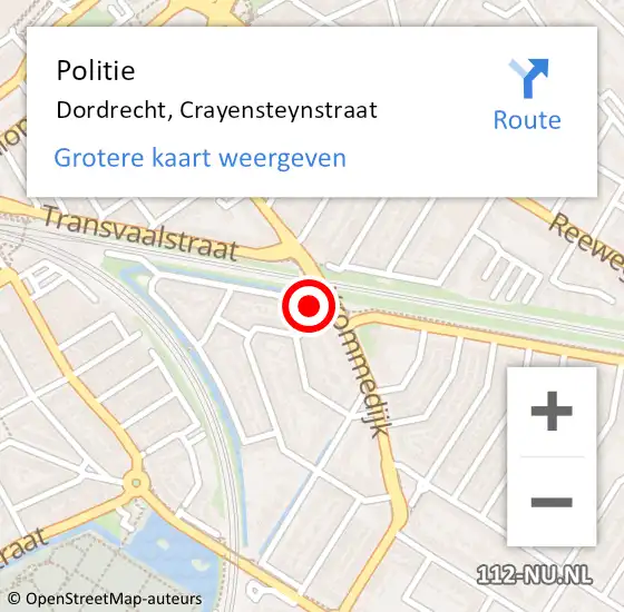 Locatie op kaart van de 112 melding: Politie Dordrecht, Crayensteynstraat op 10 oktober 2022 08:55