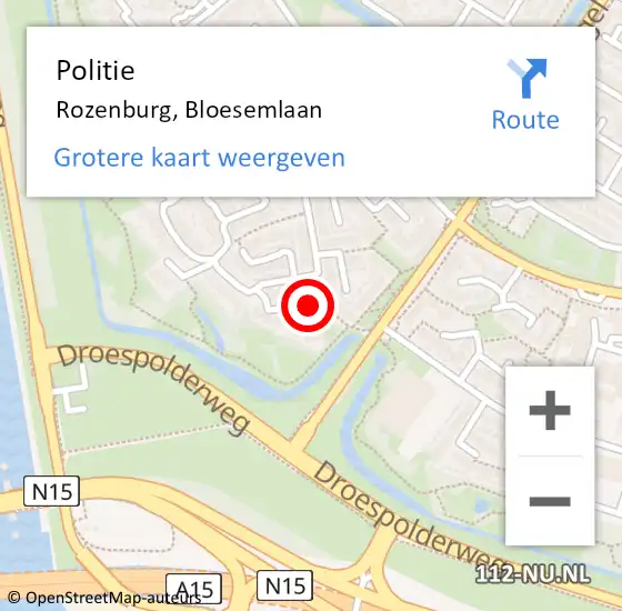 Locatie op kaart van de 112 melding: Politie Rozenburg, Bloesemlaan op 10 oktober 2022 09:03