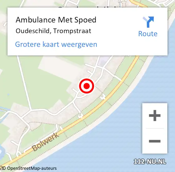 Locatie op kaart van de 112 melding: Ambulance Met Spoed Naar Oudeschild, Trompstraat op 10 oktober 2022 09:07