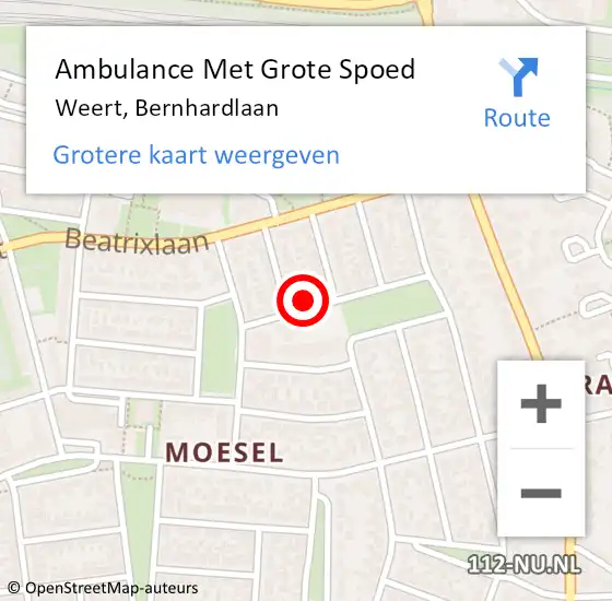 Locatie op kaart van de 112 melding: Ambulance Met Grote Spoed Naar Weert, Bernhardlaan op 10 oktober 2022 09:43