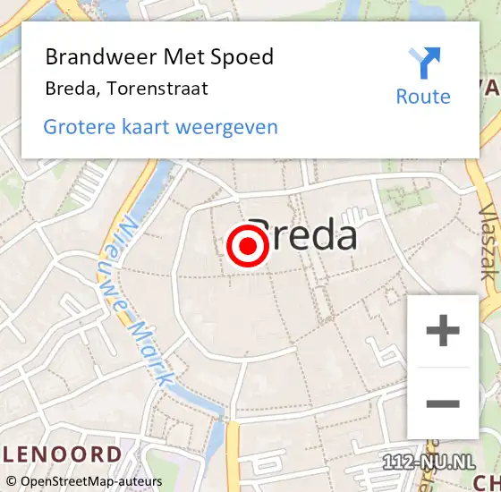 Locatie op kaart van de 112 melding: Brandweer Met Spoed Naar Breda, Torenstraat op 10 oktober 2022 10:25