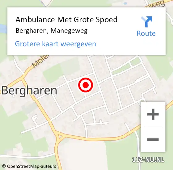 Locatie op kaart van de 112 melding: Ambulance Met Grote Spoed Naar Bergharen, Manegeweg op 1 augustus 2014 01:09