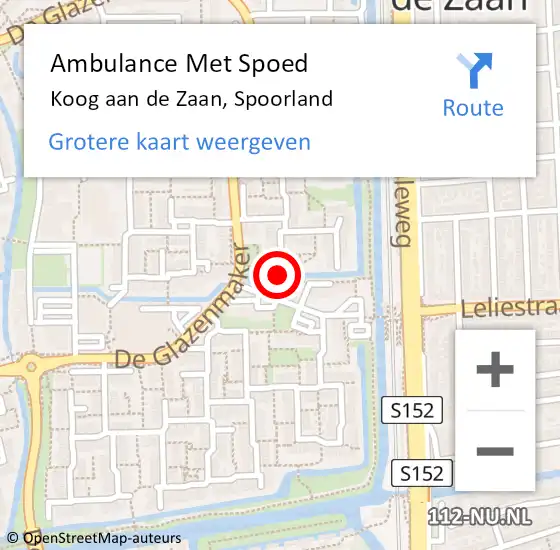 Locatie op kaart van de 112 melding: Ambulance Met Spoed Naar Koog aan de Zaan, Spoorland op 10 oktober 2022 10:37
