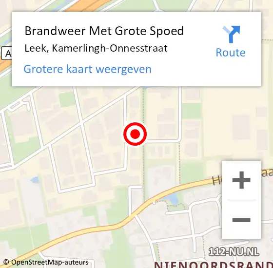 Locatie op kaart van de 112 melding: Brandweer Met Grote Spoed Naar Leek, Kamerlingh-Onnesstraat op 10 oktober 2022 10:47