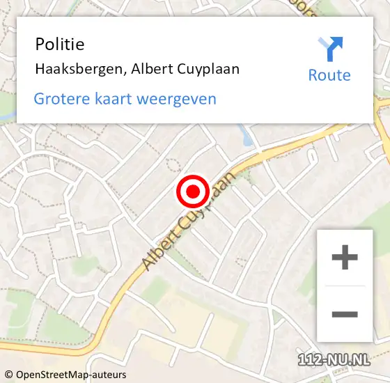 Locatie op kaart van de 112 melding: Politie Haaksbergen, Albert Cuyplaan op 10 oktober 2022 10:51