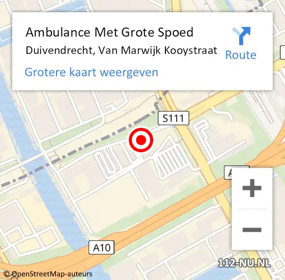 Locatie op kaart van de 112 melding: Ambulance Met Grote Spoed Naar Duivendrecht, Van Marwijk Kooystraat op 10 oktober 2022 11:03