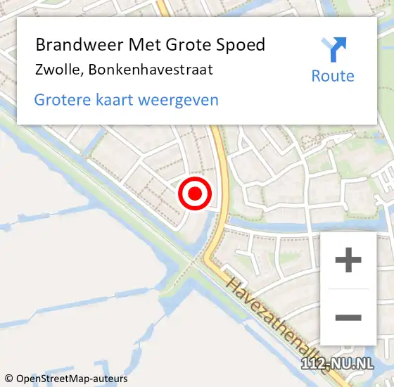 Locatie op kaart van de 112 melding: Brandweer Met Grote Spoed Naar Zwolle, Bonkenhavestraat op 10 oktober 2022 11:42