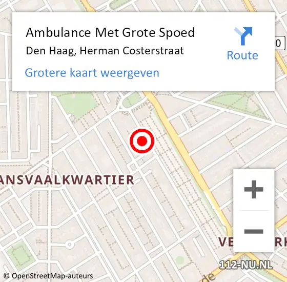 Locatie op kaart van de 112 melding: Ambulance Met Grote Spoed Naar Den Haag, Herman Costerstraat op 10 oktober 2022 11:56