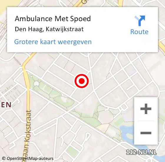 Locatie op kaart van de 112 melding: Ambulance Met Spoed Naar Den Haag, Katwijkstraat op 10 oktober 2022 12:05