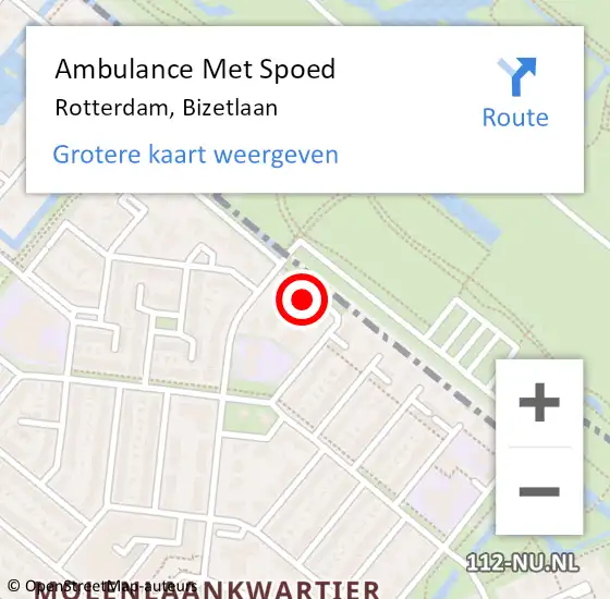 Locatie op kaart van de 112 melding: Ambulance Met Spoed Naar Rotterdam, Bizetlaan op 10 oktober 2022 12:28