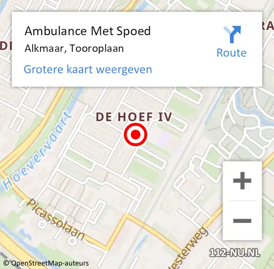 Locatie op kaart van de 112 melding: Ambulance Met Spoed Naar Alkmaar, Tooroplaan op 10 oktober 2022 12:44