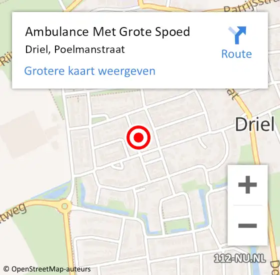 Locatie op kaart van de 112 melding: Ambulance Met Grote Spoed Naar Driel, Poelmanstraat op 10 oktober 2022 12:55
