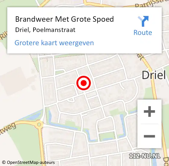 Locatie op kaart van de 112 melding: Brandweer Met Grote Spoed Naar Driel, Poelmanstraat op 10 oktober 2022 12:57