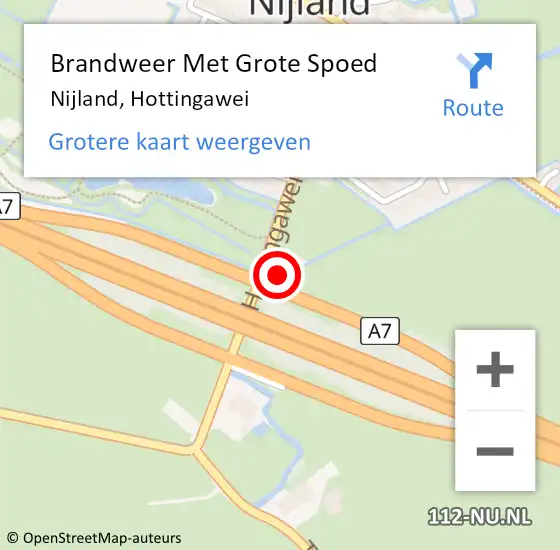 Locatie op kaart van de 112 melding: Brandweer Met Grote Spoed Naar Nijland, Hottingawei op 10 oktober 2022 12:57