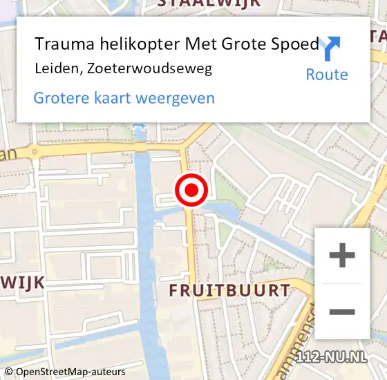 Locatie op kaart van de 112 melding: Trauma helikopter Met Grote Spoed Naar Leiden, Zoeterwoudseweg op 10 oktober 2022 13:04