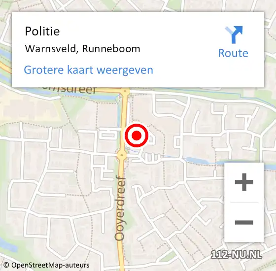 Locatie op kaart van de 112 melding: Politie Warnsveld, Runneboom op 10 oktober 2022 13:12
