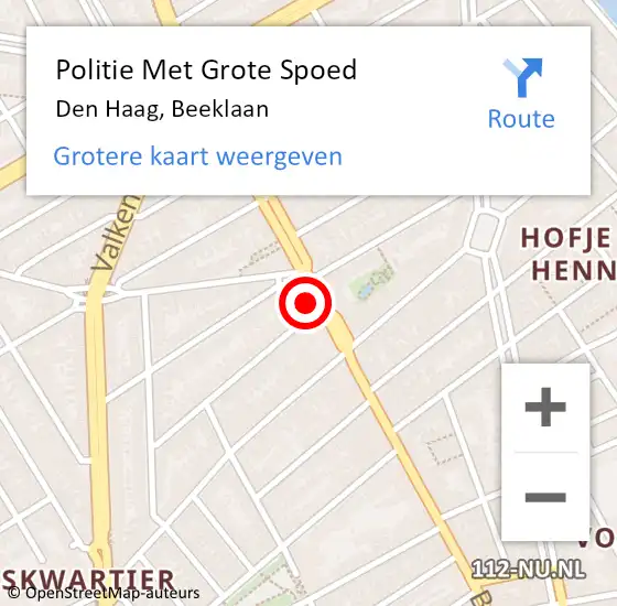 Locatie op kaart van de 112 melding: Politie Met Grote Spoed Naar Den Haag, Beeklaan op 10 oktober 2022 13:13