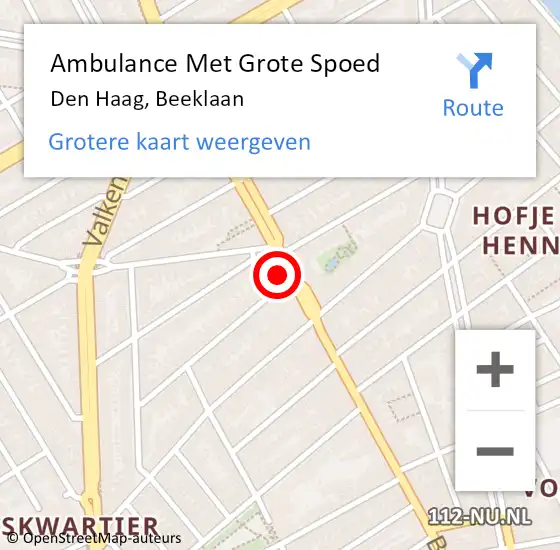 Locatie op kaart van de 112 melding: Ambulance Met Grote Spoed Naar Den Haag, Beeklaan op 10 oktober 2022 13:14