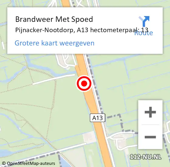 Locatie op kaart van de 112 melding: Brandweer Met Spoed Naar Pijnacker-Nootdorp, A13 hectometerpaal: 13 op 10 oktober 2022 13:36