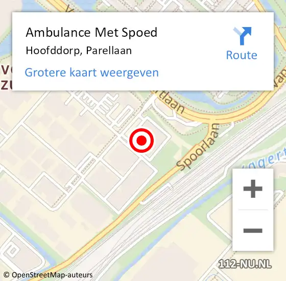 Locatie op kaart van de 112 melding: Ambulance Met Spoed Naar Hoofddorp, Parellaan op 10 oktober 2022 13:39