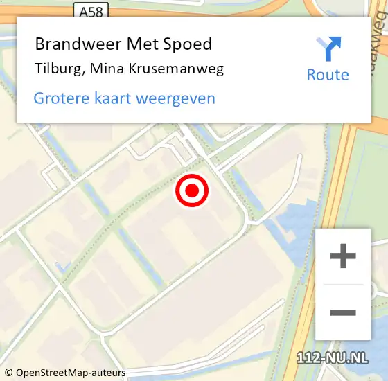 Locatie op kaart van de 112 melding: Brandweer Met Spoed Naar Tilburg, Mina Krusemanweg op 10 oktober 2022 13:56