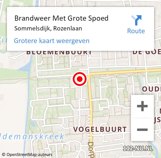Locatie op kaart van de 112 melding: Brandweer Met Grote Spoed Naar Sommelsdijk, Rozenlaan op 10 oktober 2022 14:02
