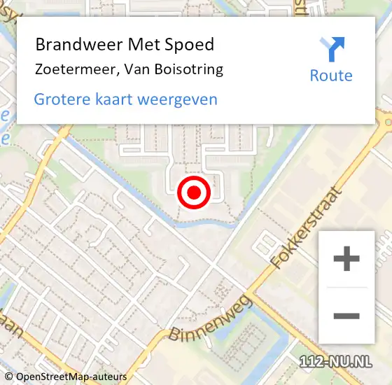 Locatie op kaart van de 112 melding: Brandweer Met Spoed Naar Zoetermeer, Van Boisotring op 10 oktober 2022 14:12