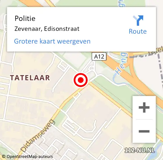 Locatie op kaart van de 112 melding: Politie Zevenaar, Edisonstraat op 10 oktober 2022 14:14