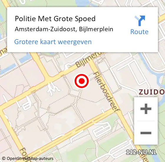 Locatie op kaart van de 112 melding: Politie Met Grote Spoed Naar Amsterdam-Zuidoost, Bijlmerplein op 10 oktober 2022 14:15