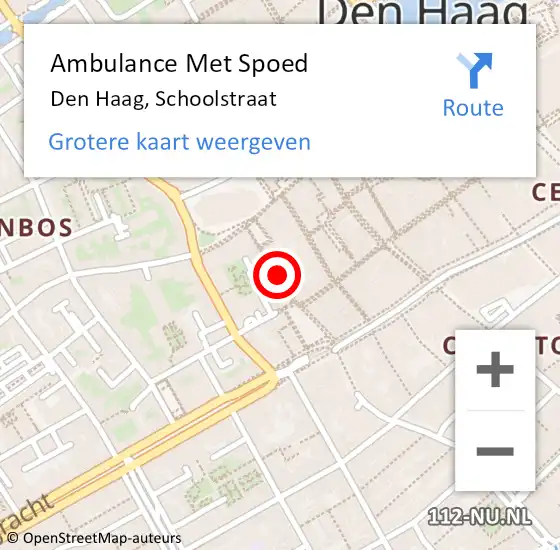 Locatie op kaart van de 112 melding: Ambulance Met Spoed Naar Den Haag, Schoolstraat op 10 oktober 2022 14:46