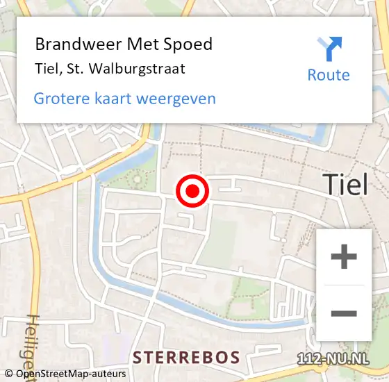 Locatie op kaart van de 112 melding: Brandweer Met Spoed Naar Tiel, St. Walburgstraat op 10 oktober 2022 14:54