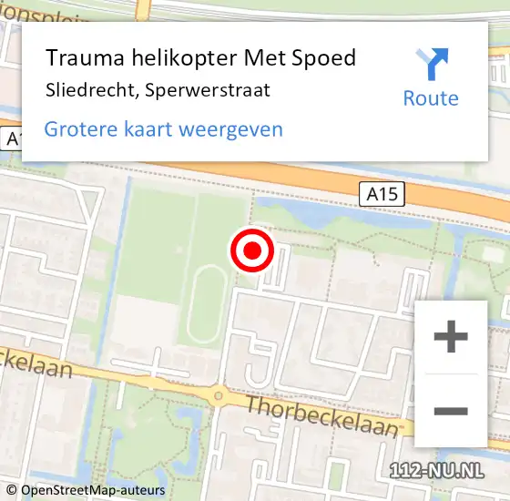 Locatie op kaart van de 112 melding: Trauma helikopter Met Spoed Naar Sliedrecht, Sperwerstraat op 10 oktober 2022 14:55