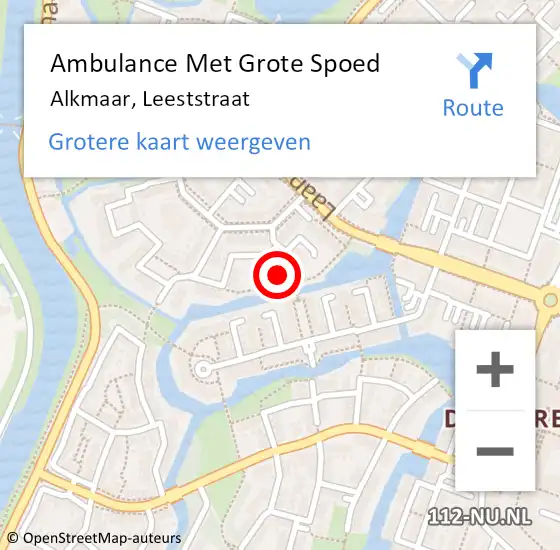 Locatie op kaart van de 112 melding: Ambulance Met Grote Spoed Naar Alkmaar, Leeststraat op 10 oktober 2022 15:22