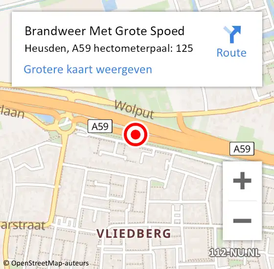 Locatie op kaart van de 112 melding: Brandweer Met Grote Spoed Naar Heusden, A59 hectometerpaal: 125 op 10 oktober 2022 15:51