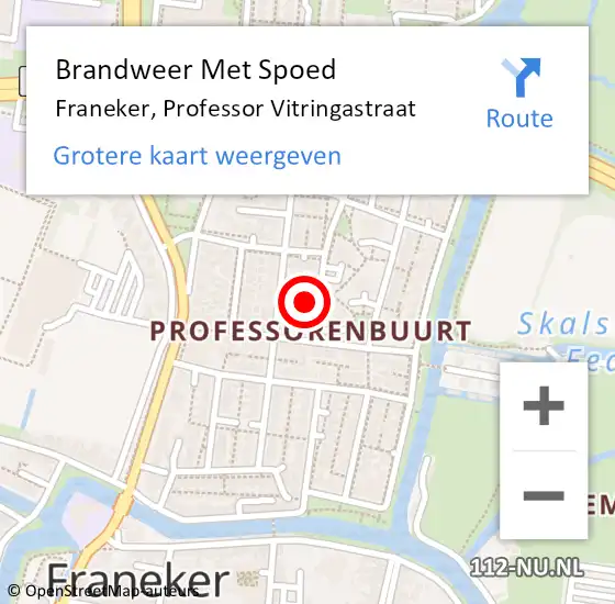 Locatie op kaart van de 112 melding: Brandweer Met Spoed Naar Franeker, Professor Vitringastraat op 10 oktober 2022 16:01