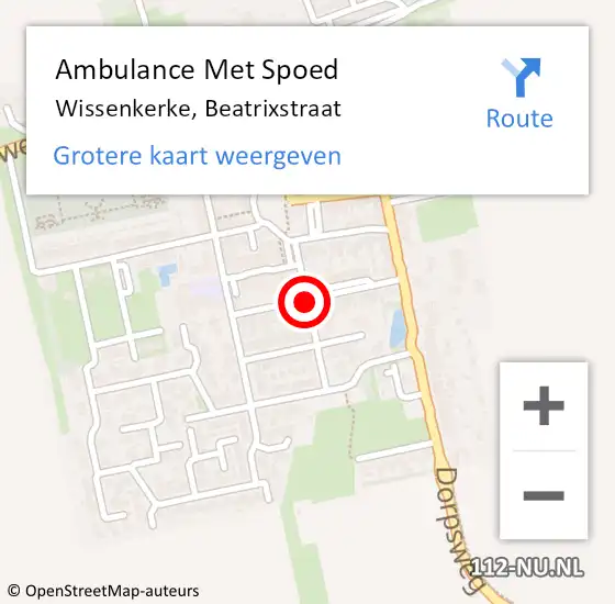 Locatie op kaart van de 112 melding: Ambulance Met Spoed Naar Wissenkerke, Beatrixstraat op 1 augustus 2014 03:23