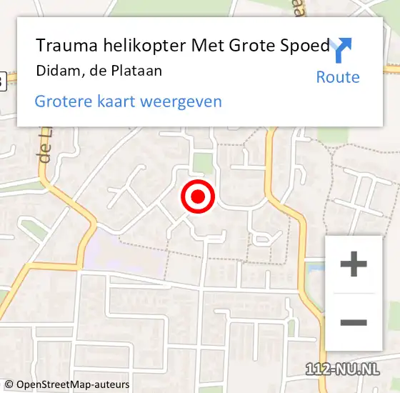 Locatie op kaart van de 112 melding: Trauma helikopter Met Grote Spoed Naar Didam, de Plataan op 10 oktober 2022 16:36