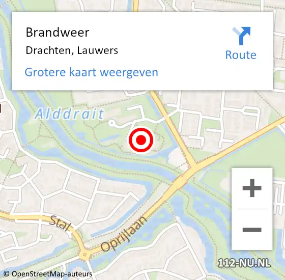 Locatie op kaart van de 112 melding: Brandweer Drachten, Lauwers op 10 oktober 2022 16:38