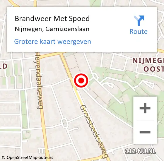 Locatie op kaart van de 112 melding: Brandweer Met Spoed Naar Nijmegen, Garnizoenslaan op 10 oktober 2022 16:46