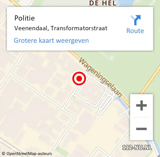 Locatie op kaart van de 112 melding: Politie Veenendaal, Transformatorstraat op 10 oktober 2022 16:48