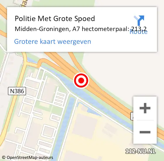 Locatie op kaart van de 112 melding: Politie Met Grote Spoed Naar Midden-Groningen, A7 hectometerpaal: 213,2 op 10 oktober 2022 16:53