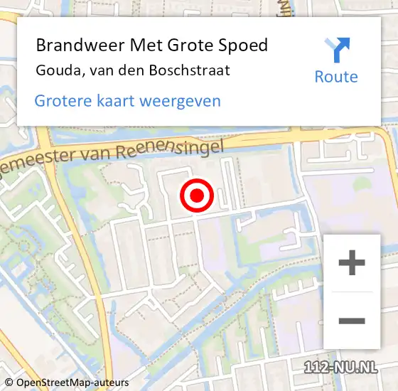 Locatie op kaart van de 112 melding: Brandweer Met Grote Spoed Naar Gouda, van den Boschstraat op 10 oktober 2022 17:02