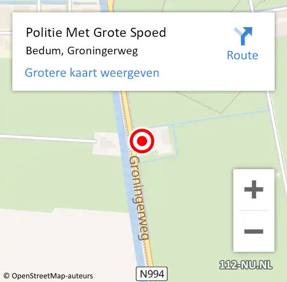 Locatie op kaart van de 112 melding: Politie Met Grote Spoed Naar Bedum, Groningerweg op 10 oktober 2022 17:14