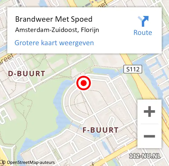 Locatie op kaart van de 112 melding: Brandweer Met Spoed Naar Amsterdam-Zuidoost, Florijn op 10 oktober 2022 17:19