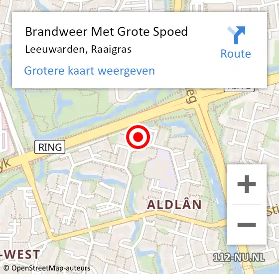 Locatie op kaart van de 112 melding: Brandweer Met Grote Spoed Naar Leeuwarden, Raaigras op 10 oktober 2022 17:26