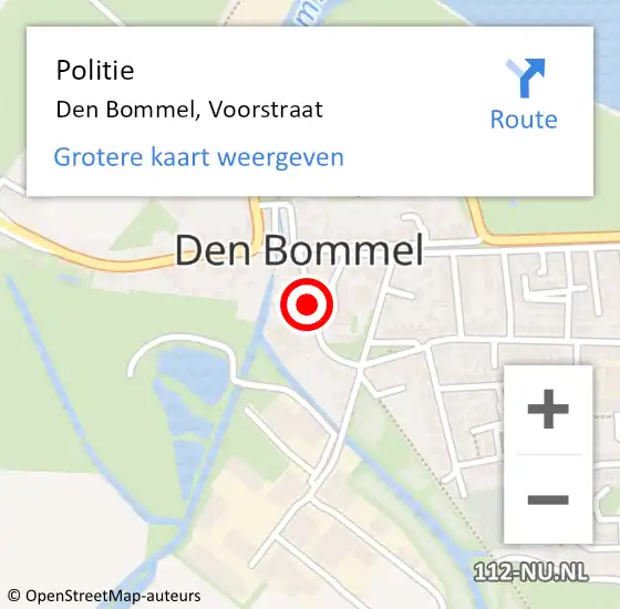 Locatie op kaart van de 112 melding: Politie Den Bommel, Voorstraat op 10 oktober 2022 17:54