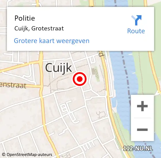 Locatie op kaart van de 112 melding: Politie Cuijk, Grotestraat op 10 oktober 2022 18:26