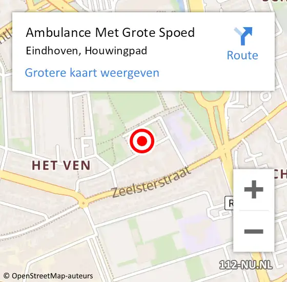 Locatie op kaart van de 112 melding: Ambulance Met Grote Spoed Naar Eindhoven, Houwingpad op 1 augustus 2014 04:22